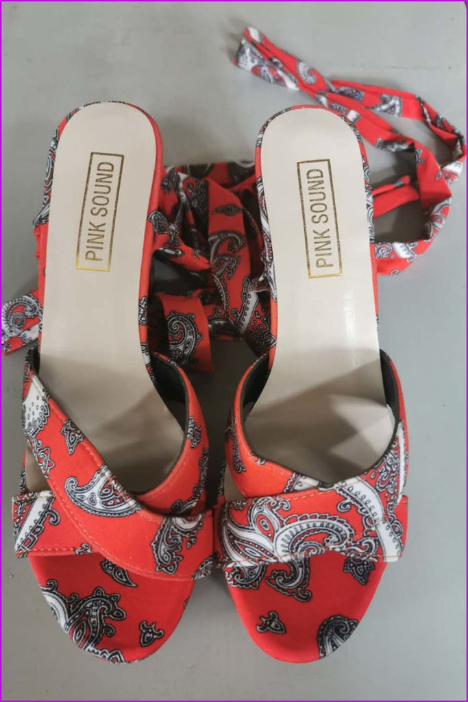 Red/Black/Blue Bandage Platform Heels Sandals F481 - Furdela