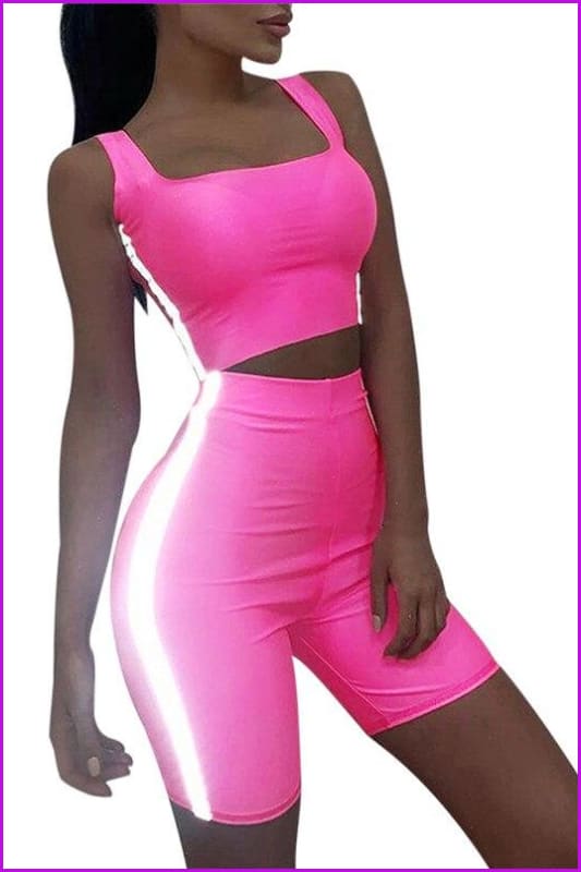 Reflective Skinny Biker Neon Sports Two-Piece Set F067 - Furdela