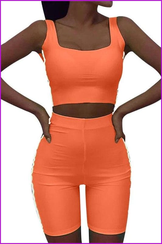 Reflective Skinny Biker Neon Sports Two-Piece Set F067 - Furdela