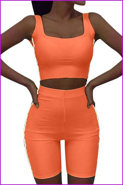 Reflective Skinny Biker Neon Sports Two-Piece Set F067 - Furdela