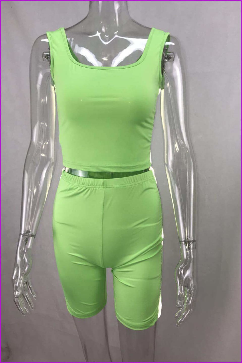 Reflective Skinny Biker Neon Sports Two-Piece Set F067 - Furdela