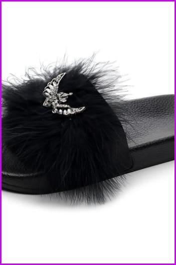 Rhinestone Bow Lady Furry Slides Casual Luxury Fur Slippers DE239 - Furdela