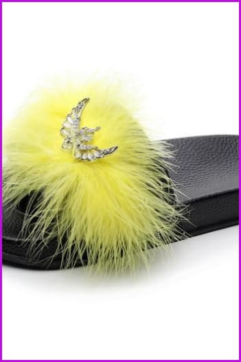 Rhinestone Bow Lady Furry Slides Casual Luxury Fur Slippers DE239 - Furdela