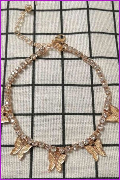 Rhinestone Crystal Butterfly Anklet F889 - Furdela