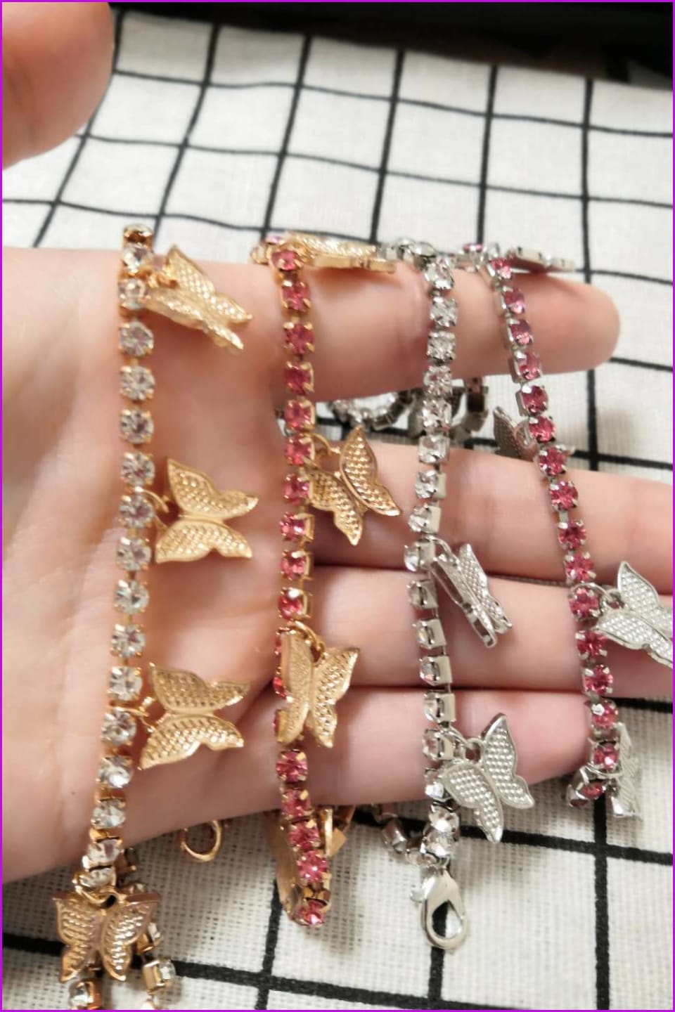 Rhinestone Crystal Butterfly Anklet F889 - Furdela