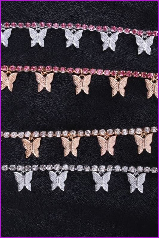 Rhinestone Crystal Butterfly Anklet F889 - Furdela