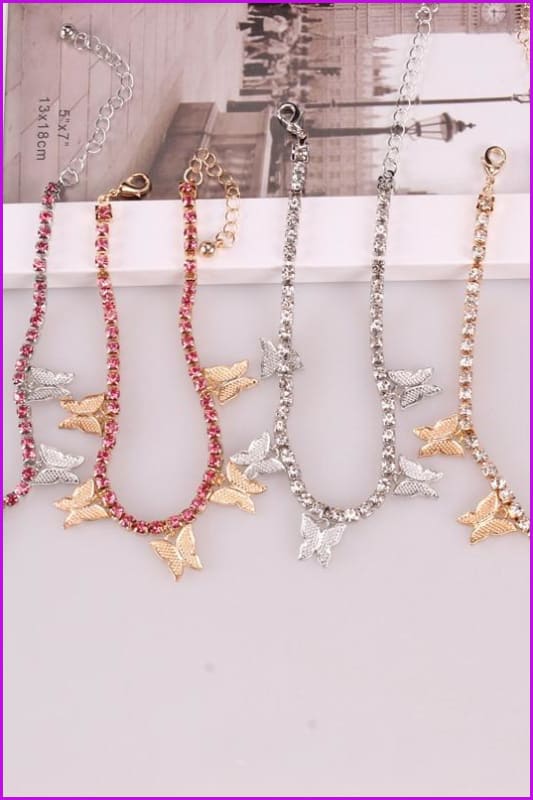 Rhinestone Crystal Butterfly Anklet F889 - Furdela