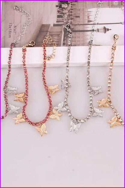 Rhinestone Crystal Butterfly Anklet F889 - Furdela