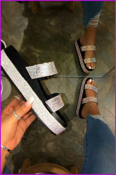 Rhinestones Platform Slides F506 - Furdela