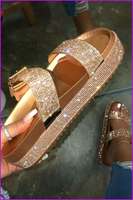 Rhinestones Platform Slides F506 - Furdela