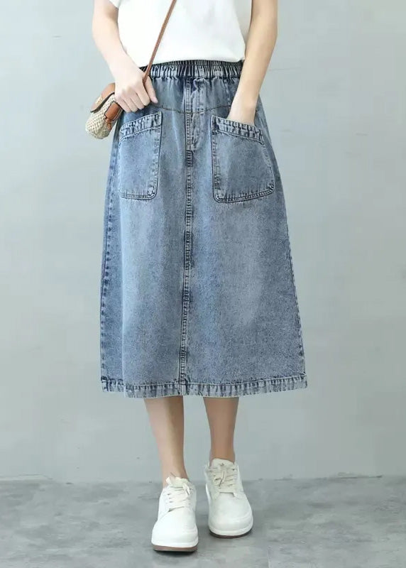 rief Blue Patchwork Elastic Waist Denim Skirts Summer TY1096