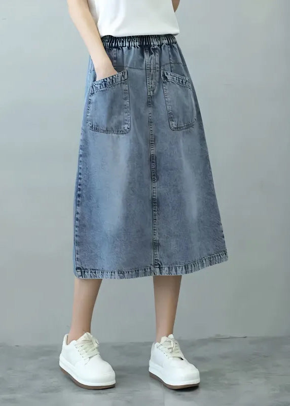 rief Blue Patchwork Elastic Waist Denim Skirts Summer TY1096