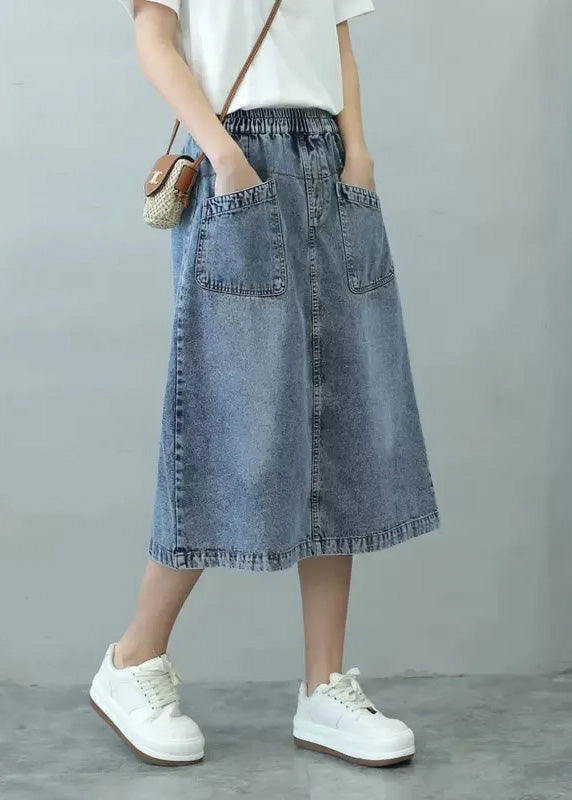 rief Blue Patchwork Elastic Waist Denim Skirts Summer TY1096