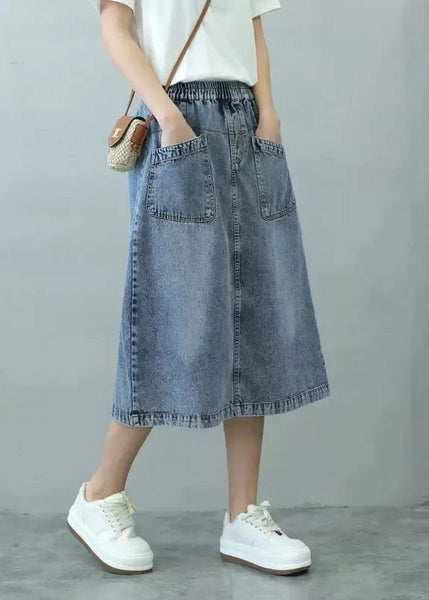 Jupe courte en jean bleu patchwork à taille élastique, été TY1096