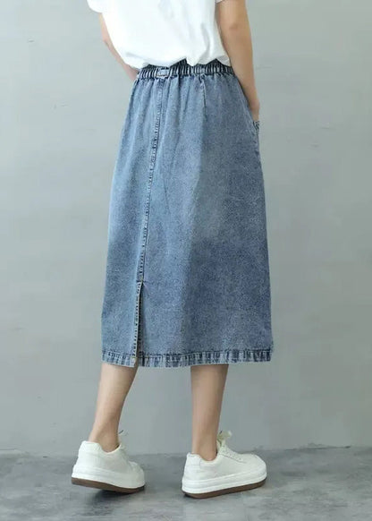 rief Blue Patchwork Elastic Waist Denim Skirts Summer TY1096