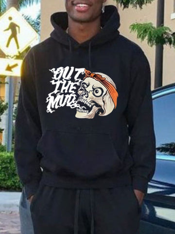 Men Skull Head Letter Print Kangaroo Pocket Hoodie AT9068