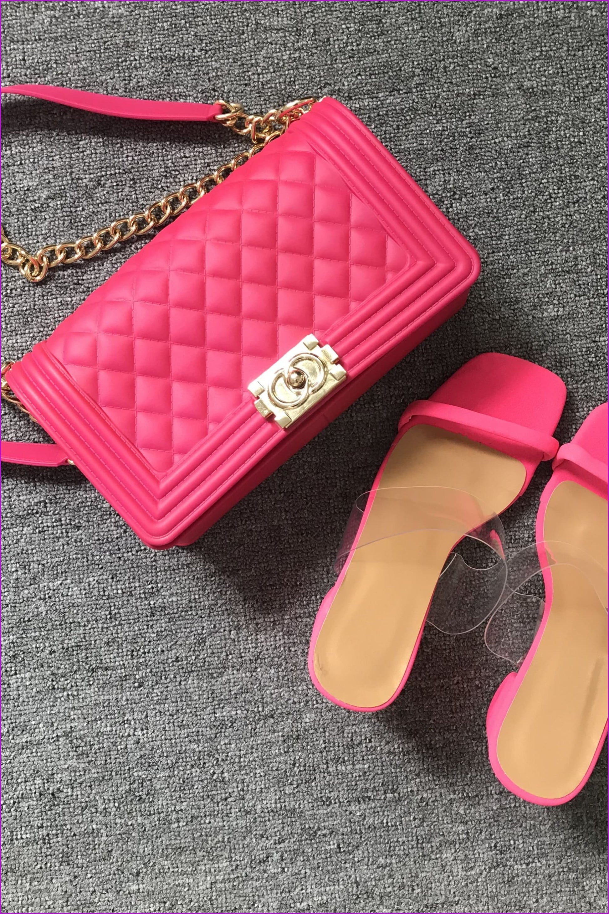 Rose Red Jelly Shoulder Bag And Sandal Set - Furdela