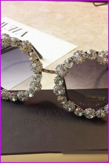 Round Lens Wrap Rhinestones Fashino Sun Glasses F1866 - Furdela