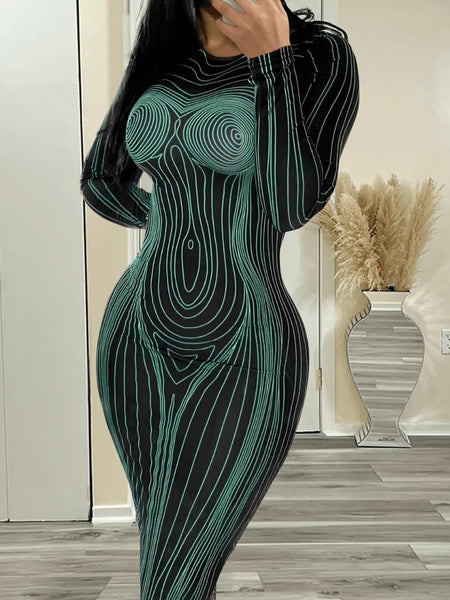 Round Neck Striped Bodycon Dress AT802