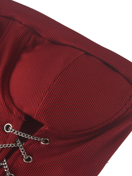 SXY Off The Shoulder Chain Decor Cut Out Jumpsuit AR3052