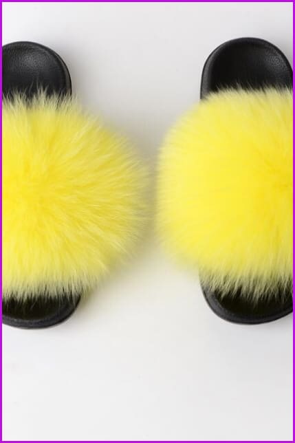 Shine Yellow Fox Full-Pelt Fur Sliders DF003 - Furdela Wholesale