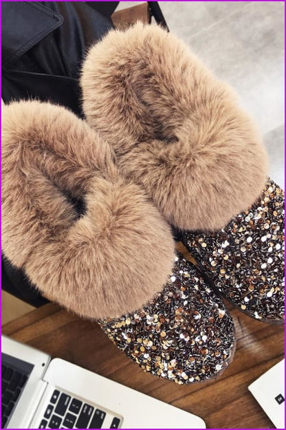 Shiny Faux Fur Boots DF068 - Furdela Wholesale