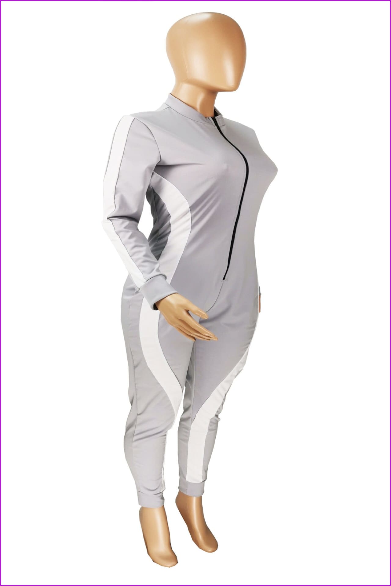 Side Striped Spliced Women Sport Wear Jumpsuit F374 - Furdela