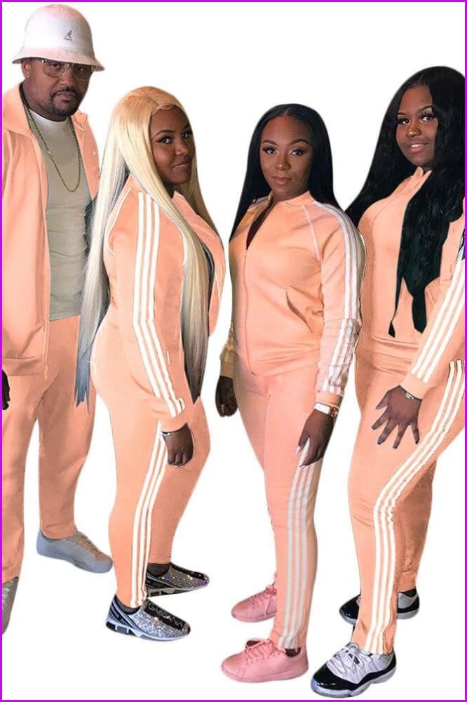 Side Striped Women Casual Light Orange Tracksuits F359 - Furdela