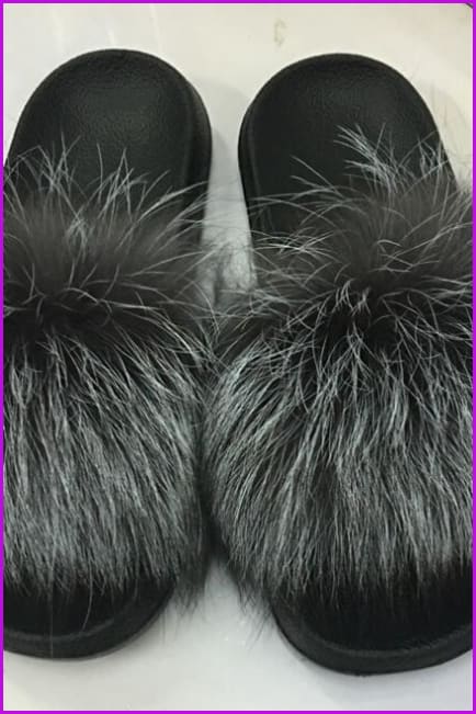 Silver Fox Full-Pelt Fur Sliders DF003 - Furdela Wholesale