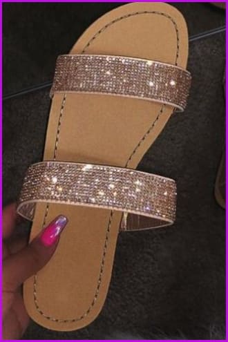 Silver/Gold Summer Flat Sequins Ladies Slippers F066 - Furdela