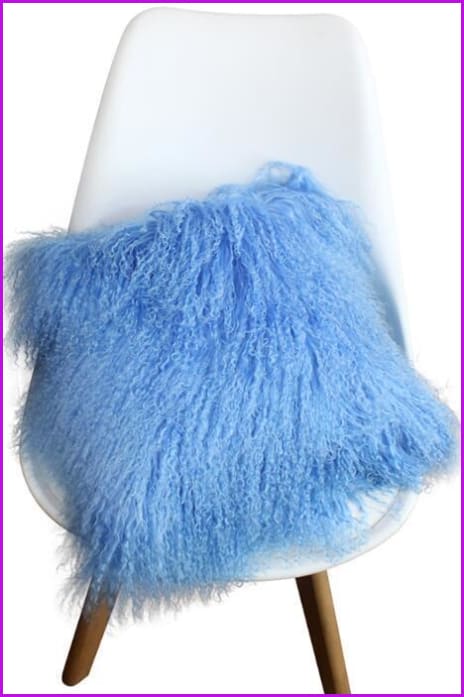 Sky Blue Mongolian Lamb Fur Pillow Covers DO777 - Furdela Wholesale