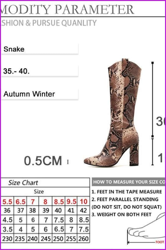 Snake Print Thick High Heels Boots F333 - Furdela