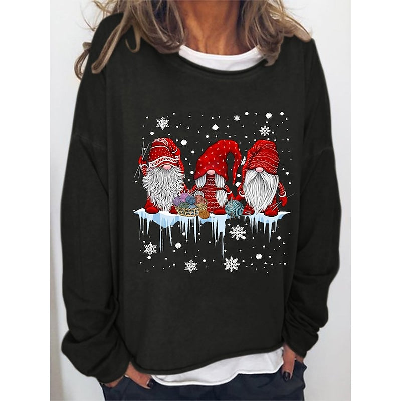 Women's Sweatshirt Pullover Active Streetwear Green Black Blue Graphic Snowflake Gnome Loose Fit Christmas Round Neck Long Sleeve S M L XL XXL 3XL PC119