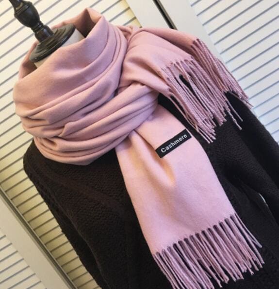Solid Color Cashmere With Tassel Scarf - Furdela Wholesale