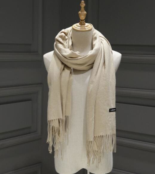 Solid Color Cashmere With Tassel Scarf - Furdela Wholesale
