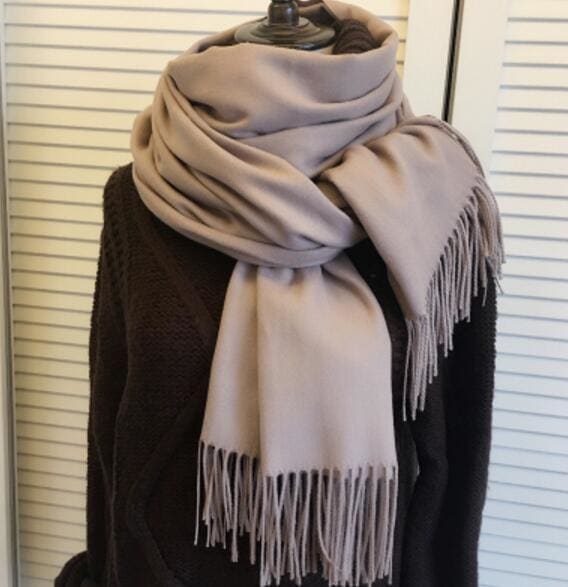 Solid Color Cashmere With Tassel Scarf - Furdela Wholesale