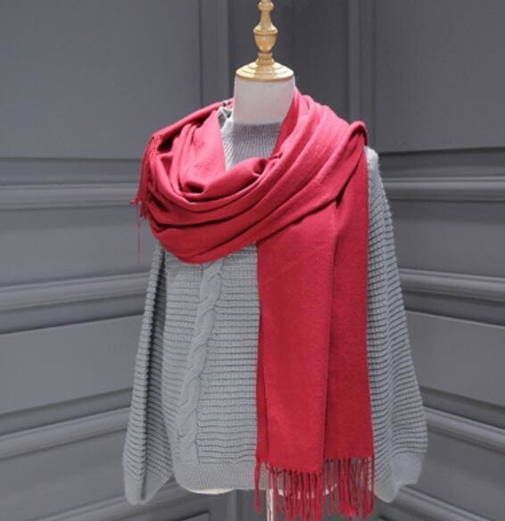 Solid Color Cashmere With Tassel Scarf - Furdela Wholesale