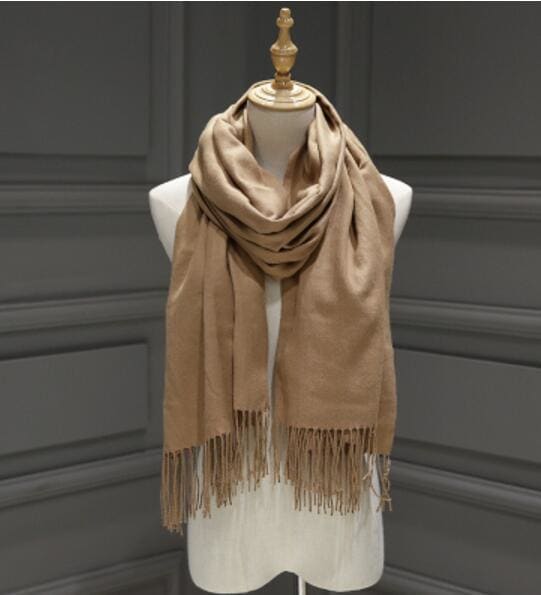 Solid Color Cashmere With Tassel Scarf - Furdela Wholesale