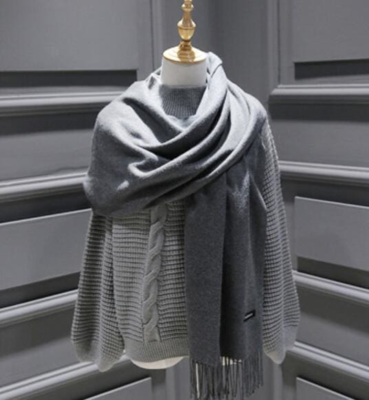 Solid Color Cashmere With Tassel Scarf - Furdela Wholesale