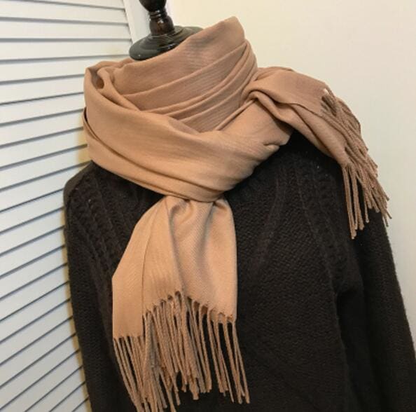 Solid Color Cashmere With Tassel Scarf - Furdela Wholesale
