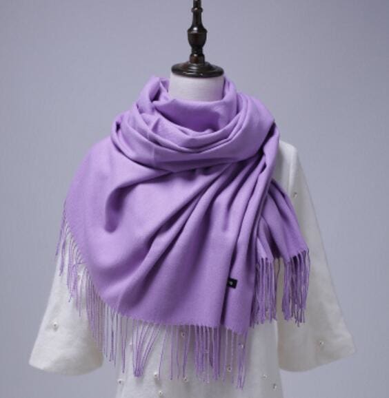 Solid Color Cashmere With Tassel Scarf - Furdela Wholesale