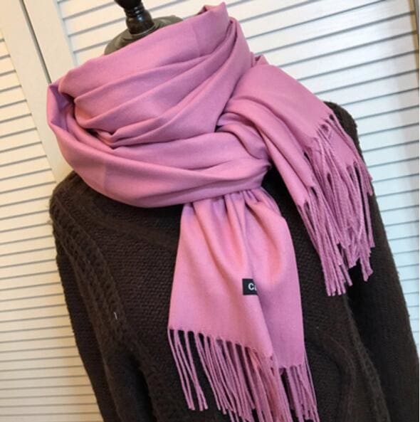 Solid Color Cashmere With Tassel Scarf - Furdela Wholesale