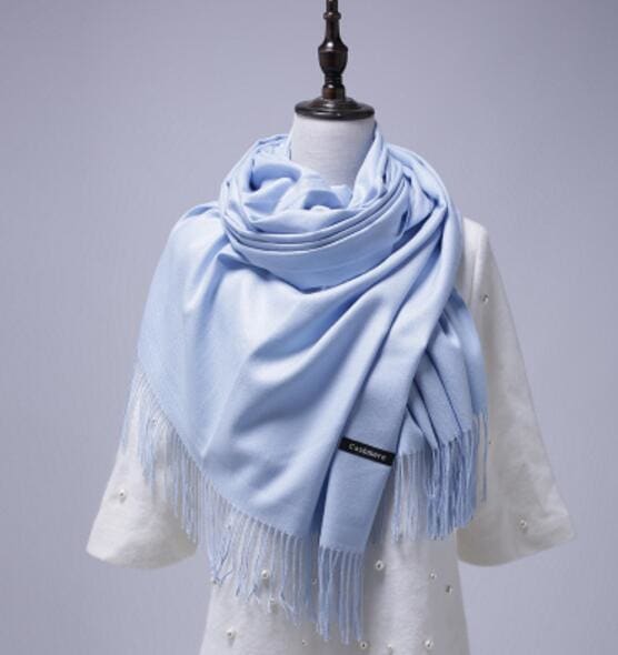 Solid Color Cashmere With Tassel Scarf - Furdela Wholesale