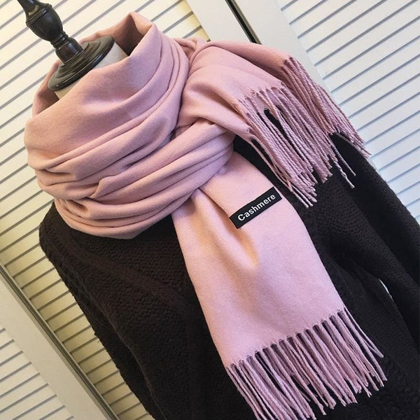 Solid Color Cashmere With Tassel Scarf - Furdela Wholesale