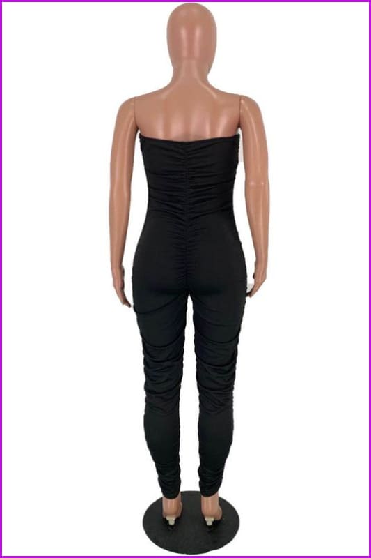 Solid Color Ruched Skinny Strapless JumpsuitDE954 - Furdela