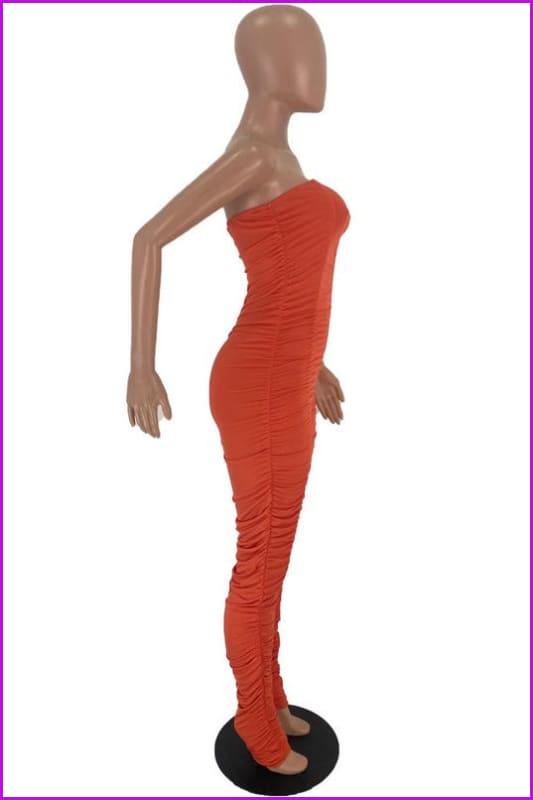 Solid Color Ruched Skinny Strapless JumpsuitDE954 - Furdela