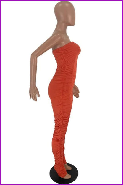 Solid Color Ruched Skinny Strapless JumpsuitDE954 - Furdela