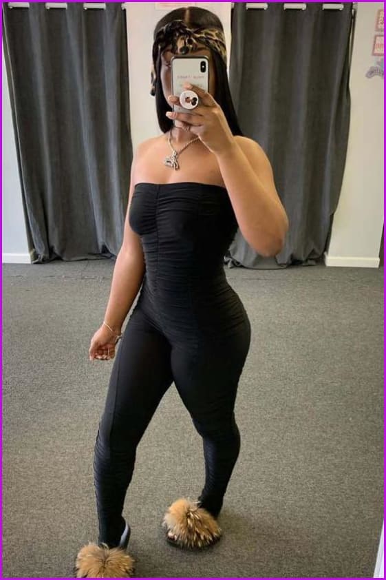 Solid Color Ruched Skinny Strapless JumpsuitDE954 - Furdela