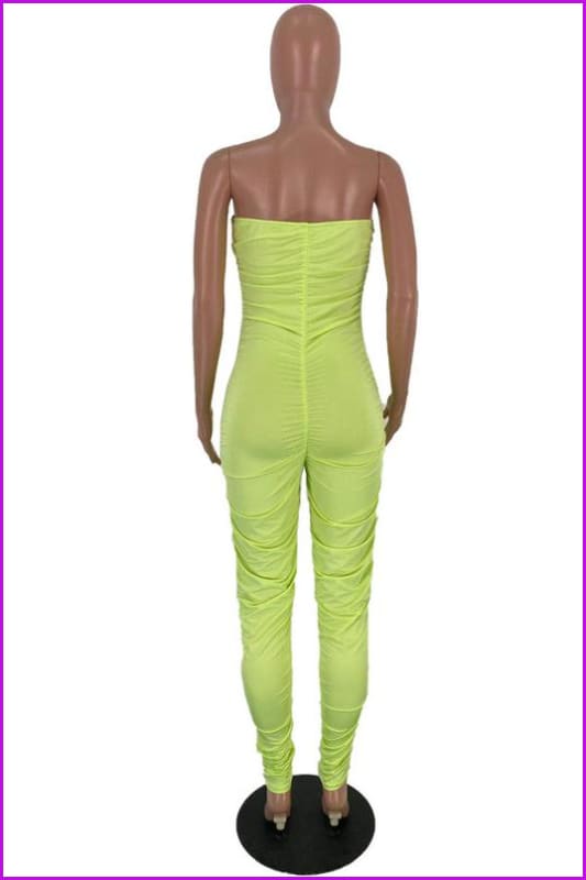 Solid Color Ruched Skinny Strapless JumpsuitDE954 - Furdela
