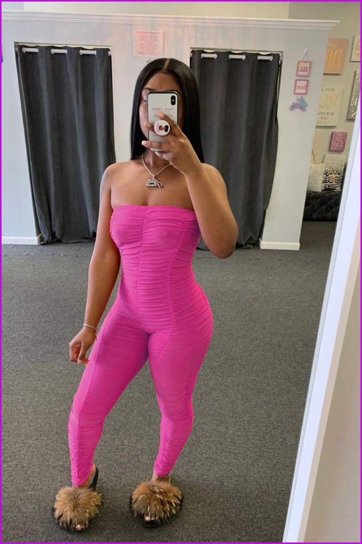 Solid Color Ruched Skinny Strapless JumpsuitDE954 - Furdela